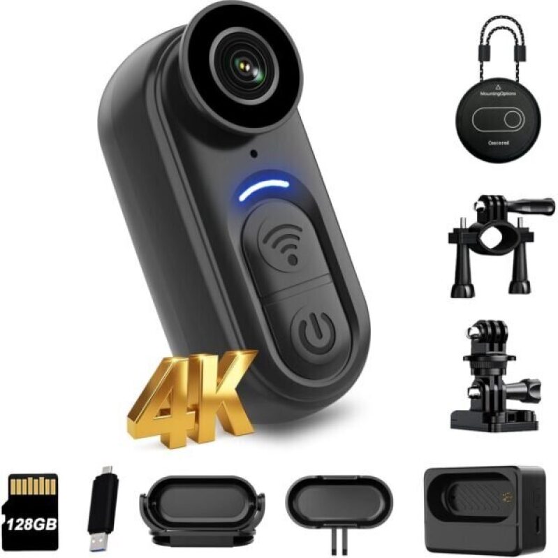SixBondsCam 4K Mini Body Camera 128GB – Compact, Hands-Free Action Cam for Travel, Sports, and More