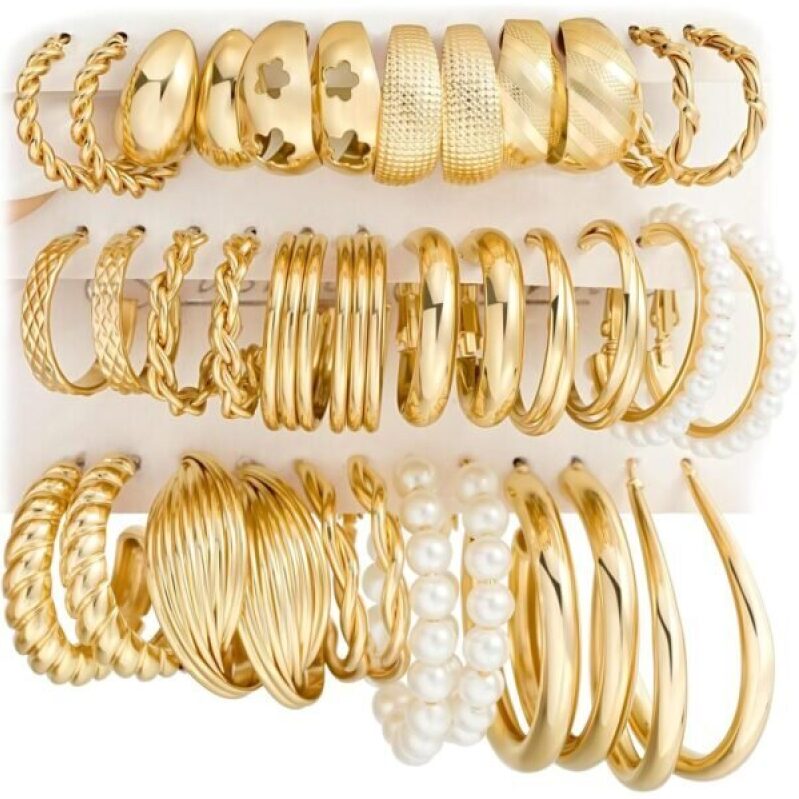 Affordable Gold Hoop Earrings Set for Women - 18 Pairs