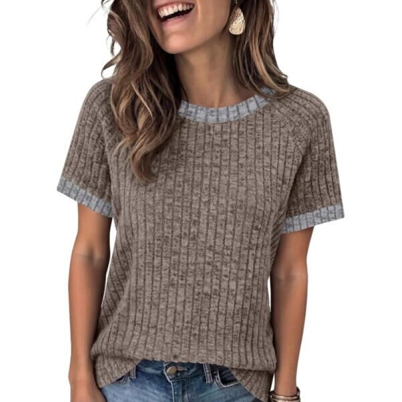 ANRABESS Women's Trendy Coffee Short Sleeve Knit Top - 45% Off