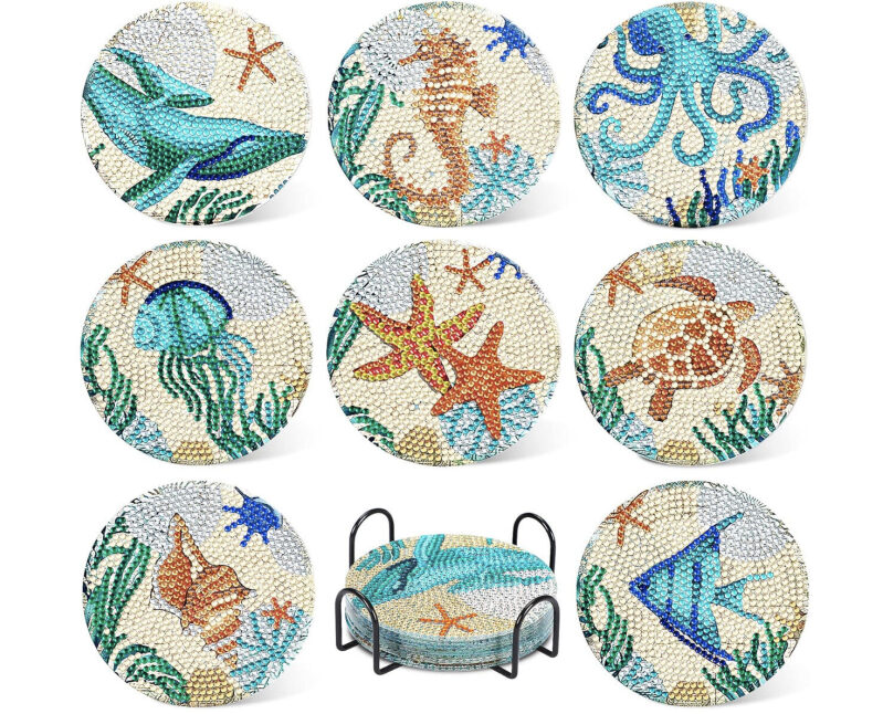 Affordable DIY 3D Diamond Painting Set - Ocean Theme Cup Mats