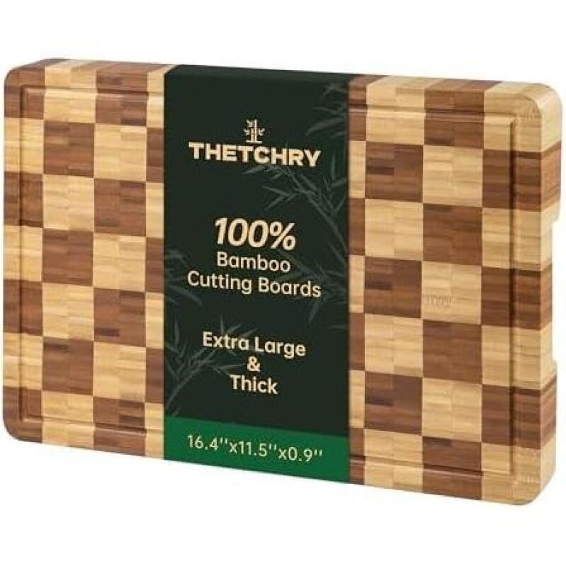 Premium 100% Bamboo Cutting Board with Grooved Handle - 48% Discount
