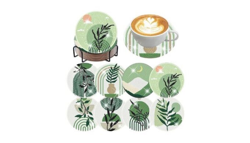 8 Pcs Leaf Diamond Art Coasters Kit - Perfect for DIY and Daily Use