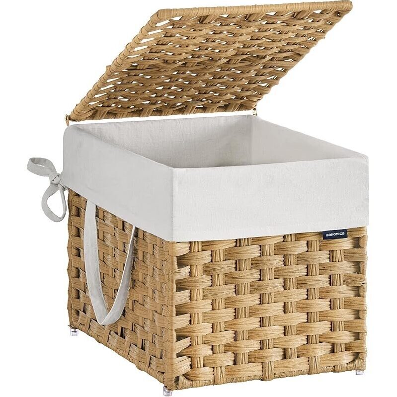 SONGMICS 36L Synthetic Rattan Laundry Hamper w/Lid & Handles - A Practical Storage Solution for Smart Living