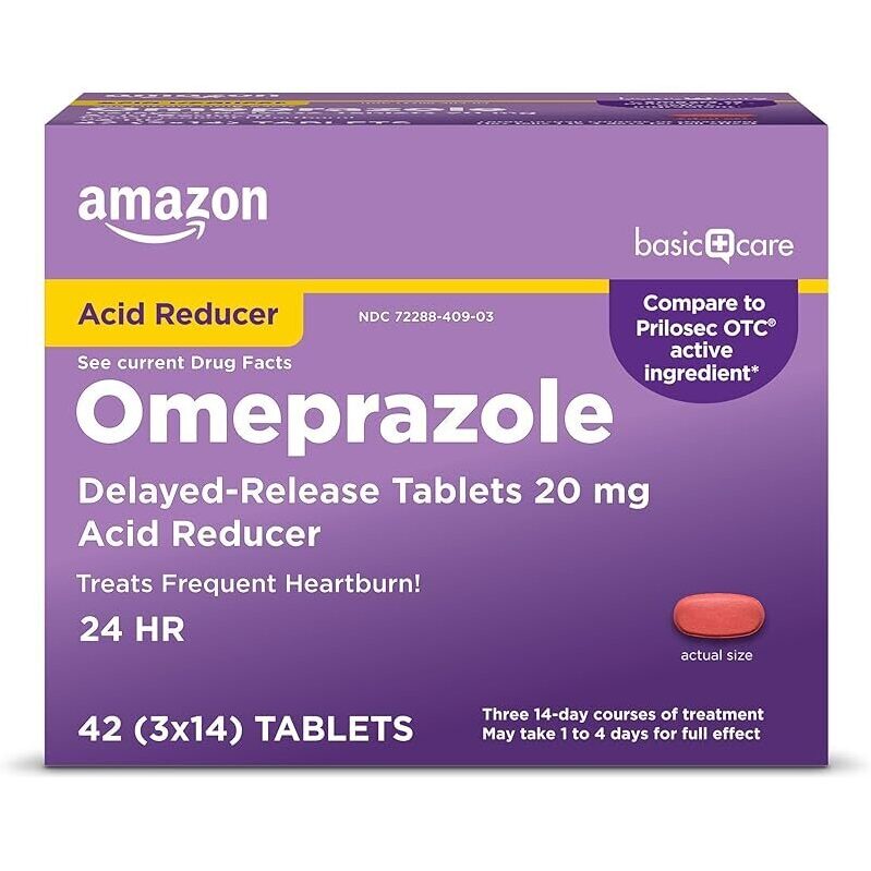 Amazon Basic Care Omeprazole Delayed Release Tablets 20mg - Effective Heartburn Relief