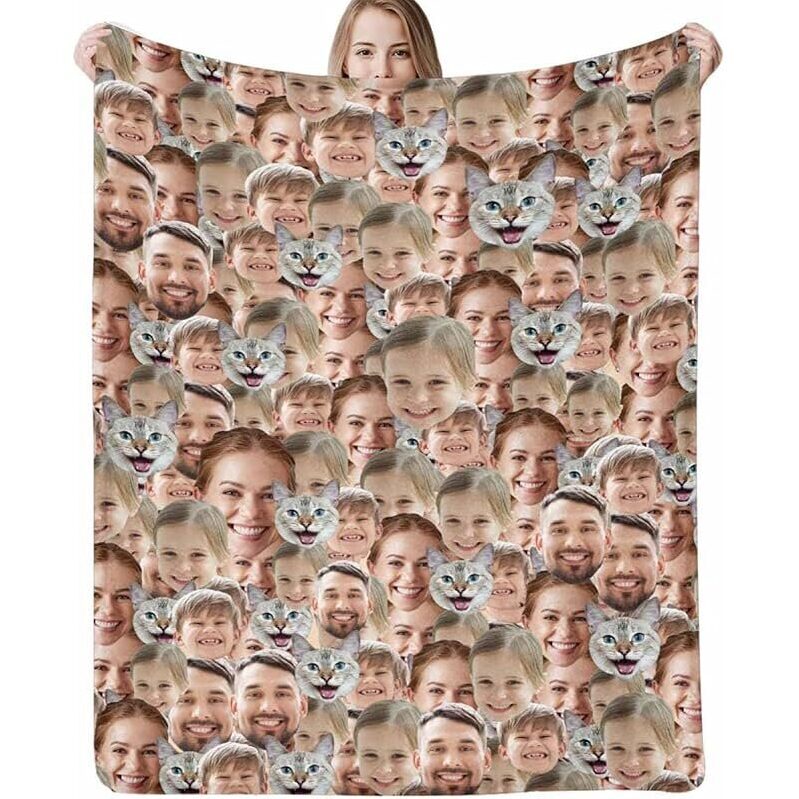 Personalized Picture Flannel Blanket w/5 Faces 30 x 40-inch