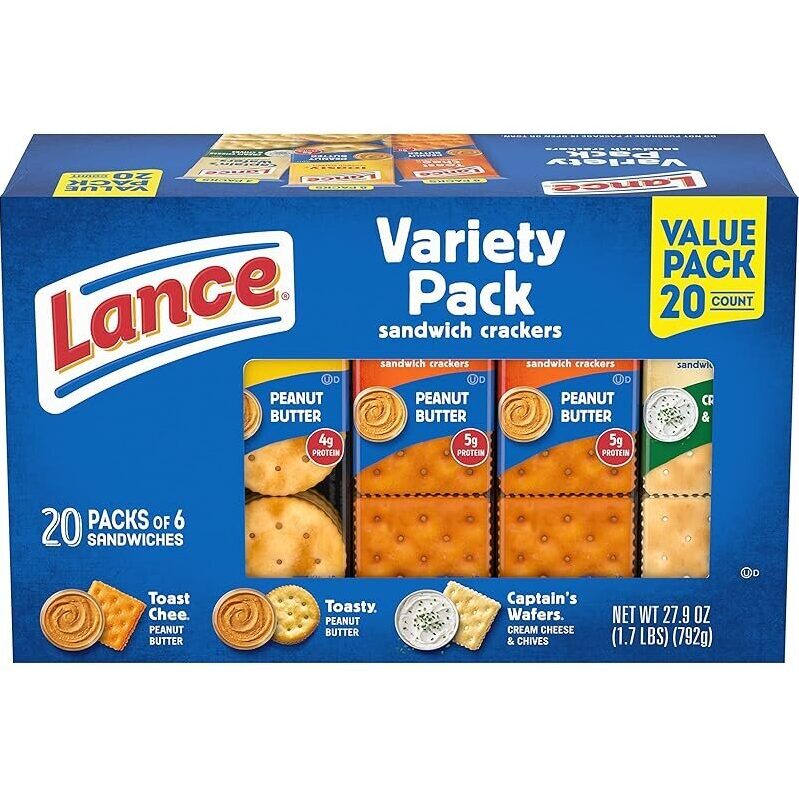 100-Pack Lance Sandwich Crackers, Variety Pack 3 Flavors