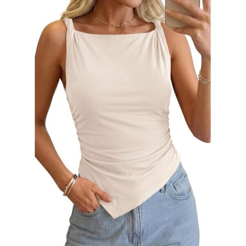 KIRUNDO Asymmetrical Tops for Women - Summer Sleeveless Twist Straps Slim Fit