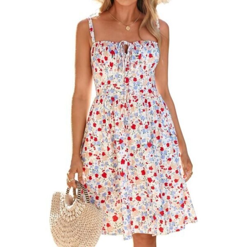 YIOYOLA Floral Spaghetti Strap Dress for Women - Elegant and Versatile Summer Dress