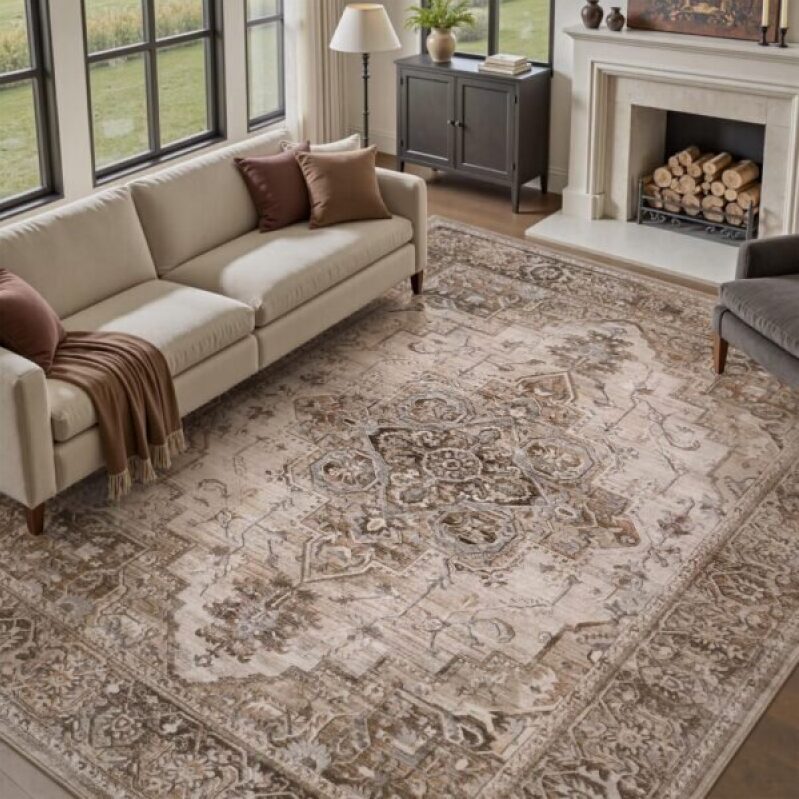 Vintage Soft Brown 5X7 Area Rug - Perfect for Living Room & Bedroom