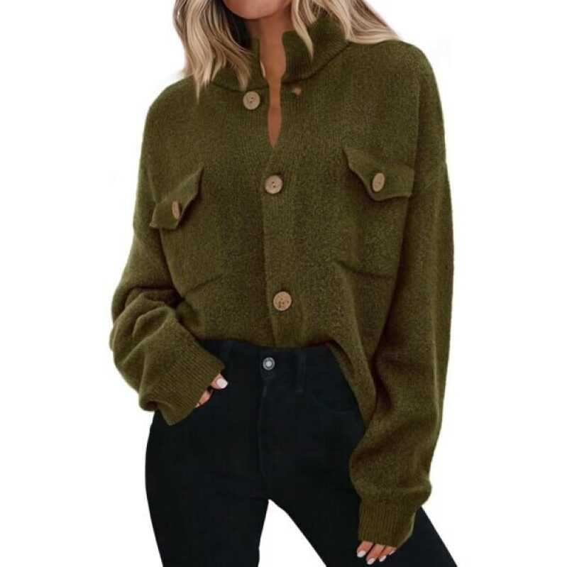 KIRUNDO Army Green Button Up Sweater Jacket for Women - 66% Discount