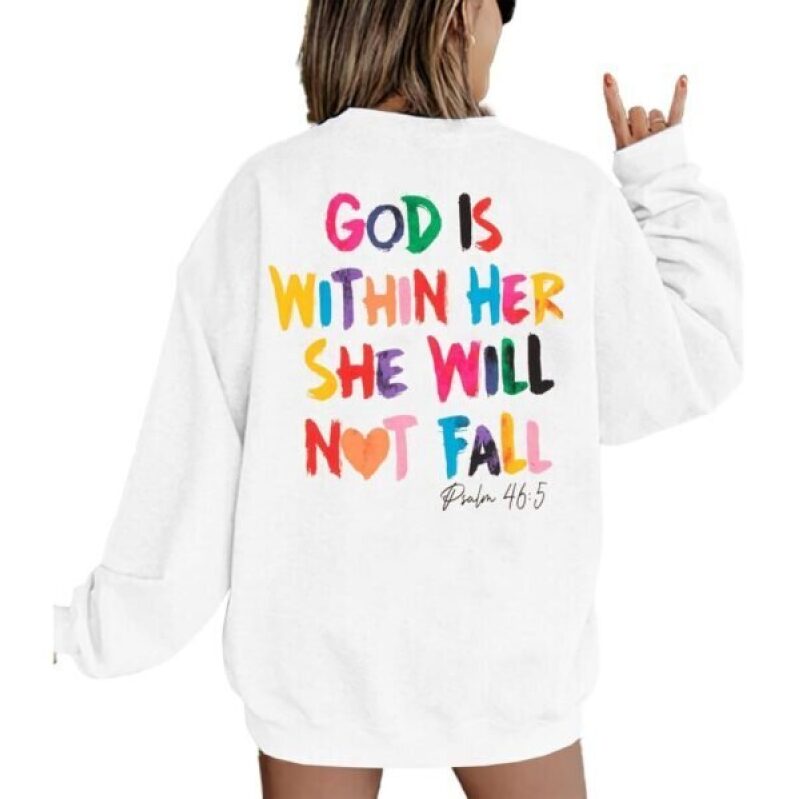 Christian Sweatshirt Women Bible Verse Pullover Christian God Is Within Her Long Sleeve Inspirational Blouse Top White