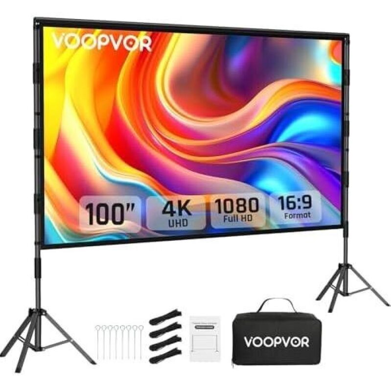 VOOPVOR 100 Inch Outdoor Projector Screen with Stand - 50% OFF