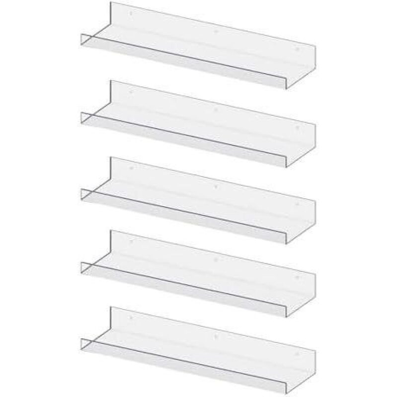 Acrylic Wall Shelves - 5-Pack, 15 Inches, Multi-Scene Storage, 51% OFF