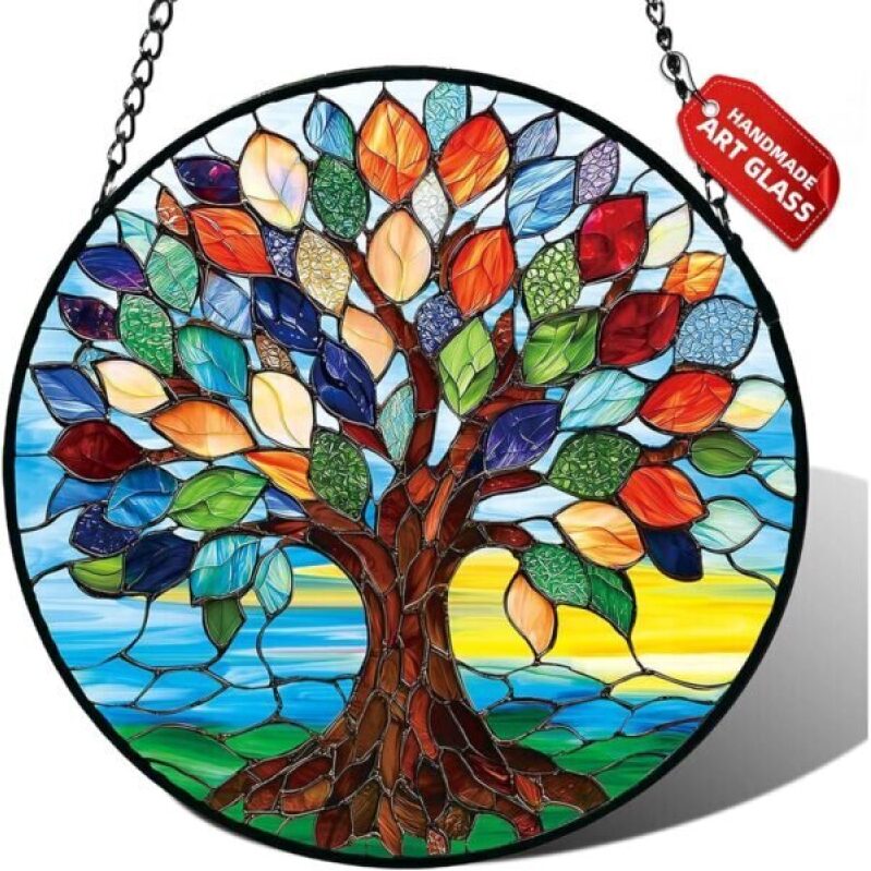 Colorful Tree of Life Stained Glass Suncatcher - Perfect Gift