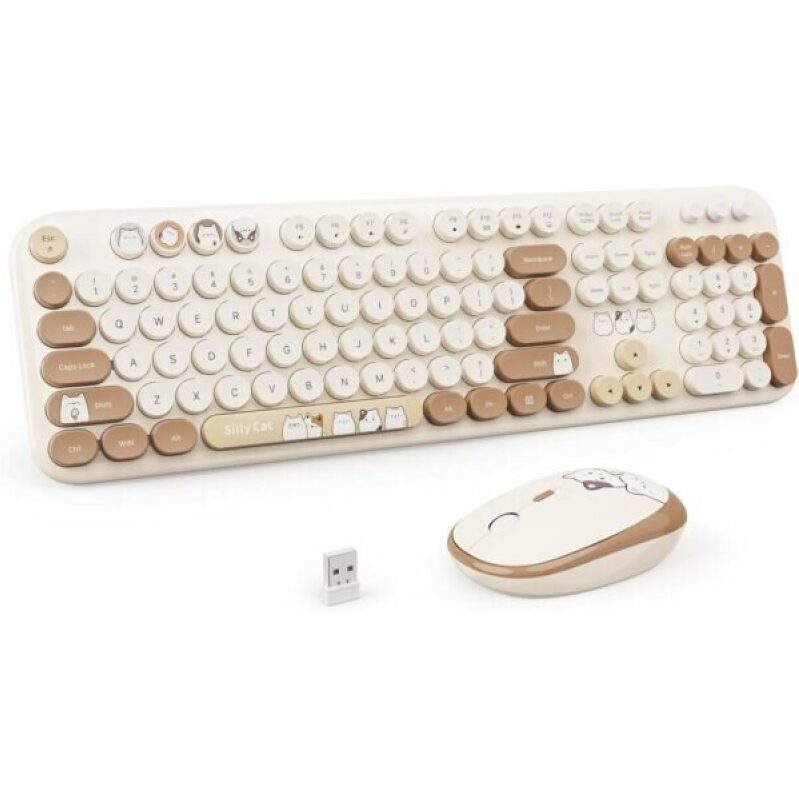 50% Off: Wireless Keyboard and Mouse Combo - Full Size, Milk Tea Colorful