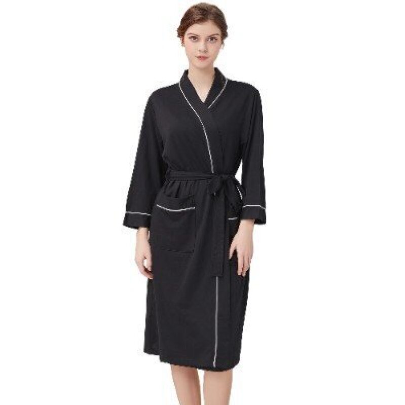 Elegant Lightweight Women's Knit Bathrobe with White Trim