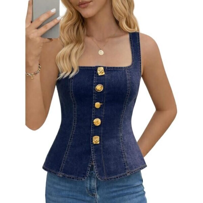 POTILI Women's Sleeveless Denim Vest -55% Off