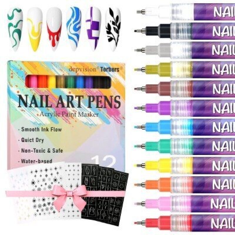 12 Color Nail Art Pens Set - Smooth, Quick Dry, Non-Toxic