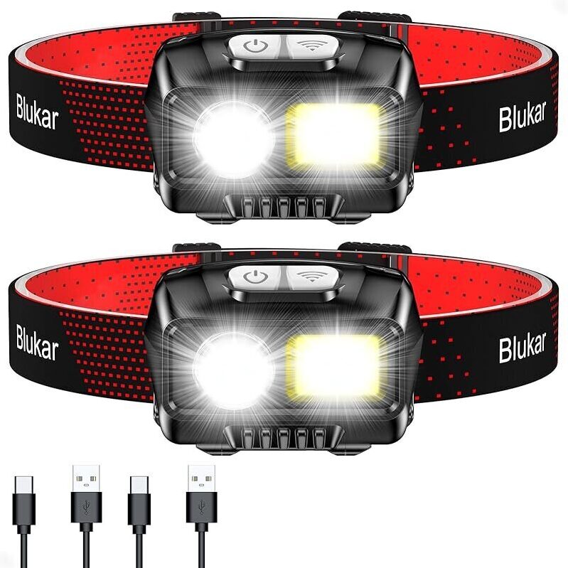 2-Pack Blukar 2000L High Lumen LED Headlamp Rechargeable