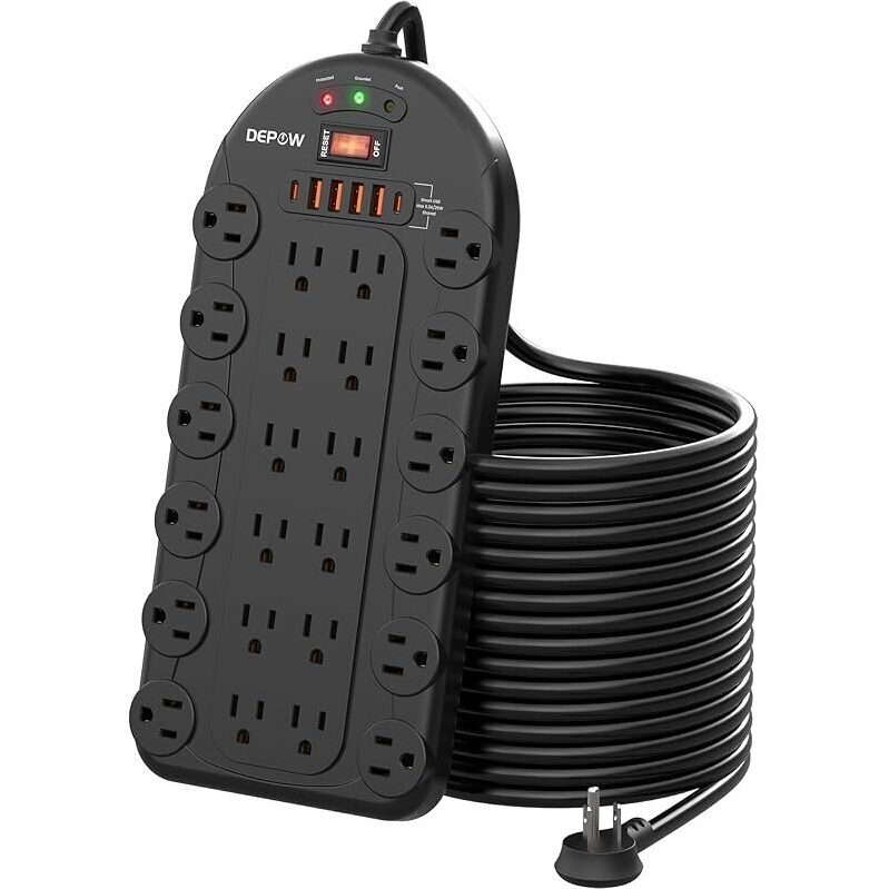 DEPOW 15Ft Power Strip with Surge Protection - 24 Outlets, 4 USB Ports