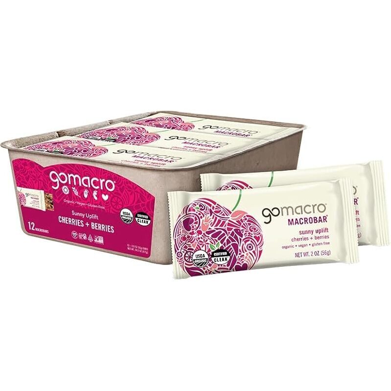 GoMacro MacroBar Organic Vegan Snack Bars Cherries + Berries 12ct