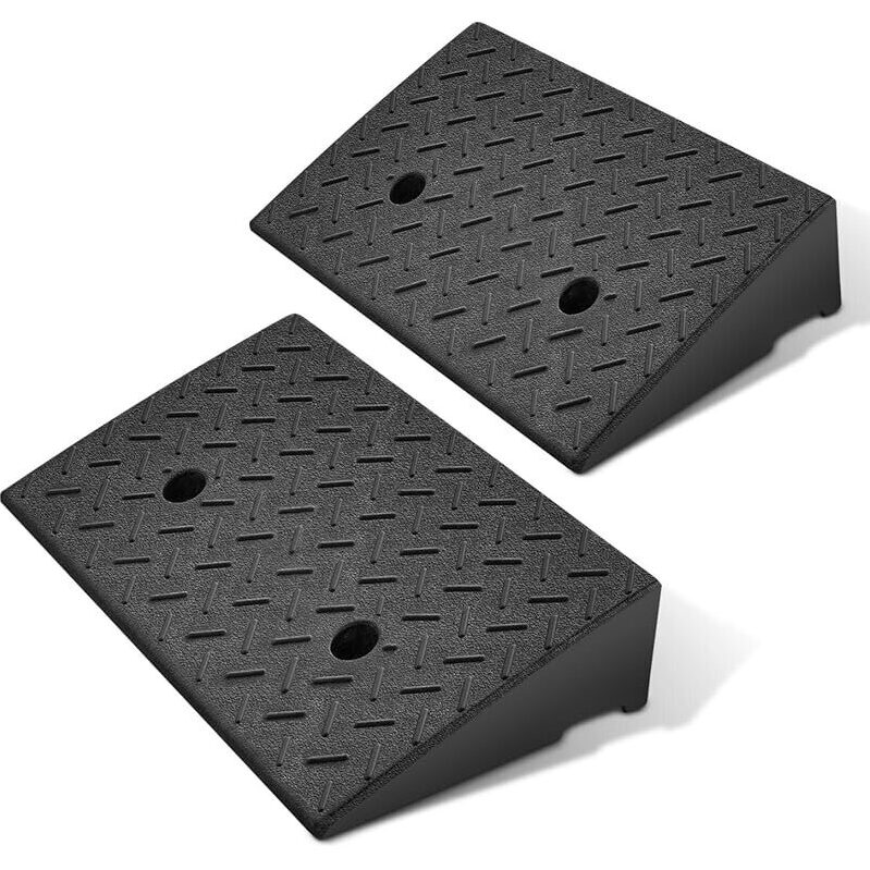 DNA Motoring 2pcs 4.3-in Rise Rubber Curb Ramp - Heavy-Duty Vehicle Entry and Exit Aid