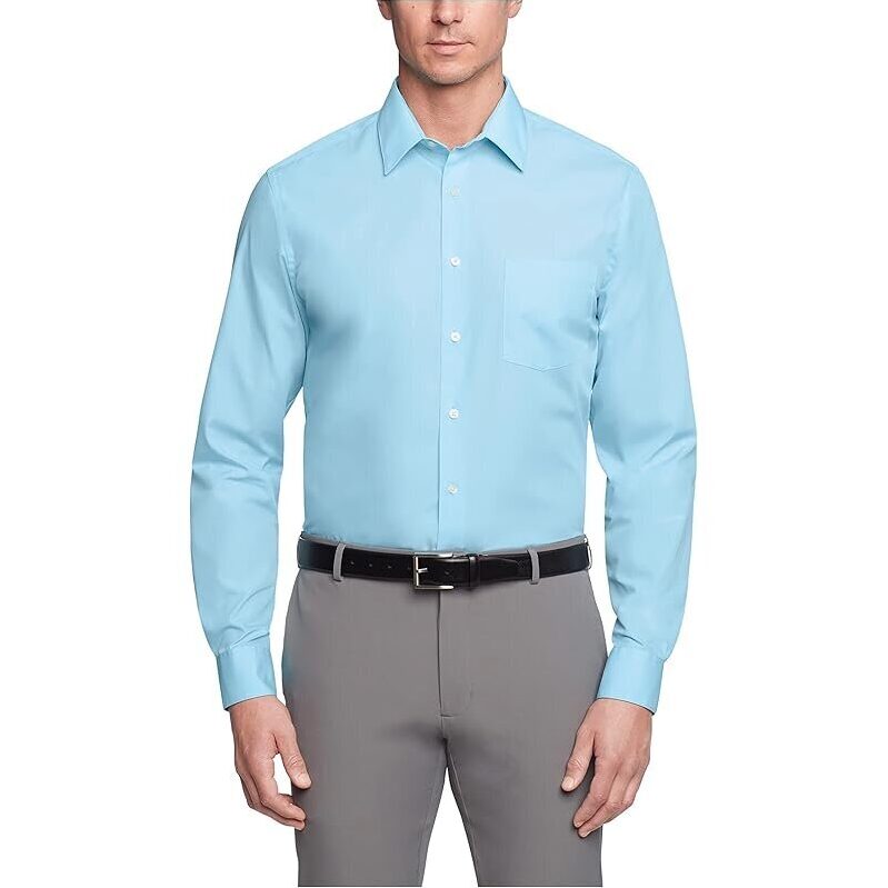 Van Heusen Men's Wrinkle-Free Regular Fit Poplin Solid Dress Shirt - Light Blue