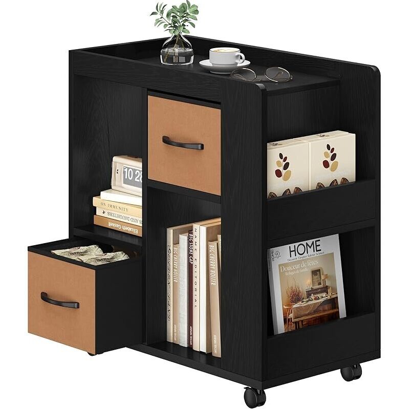Yaheetech Book Shelf with Storage - Rolling End Table for Home Office