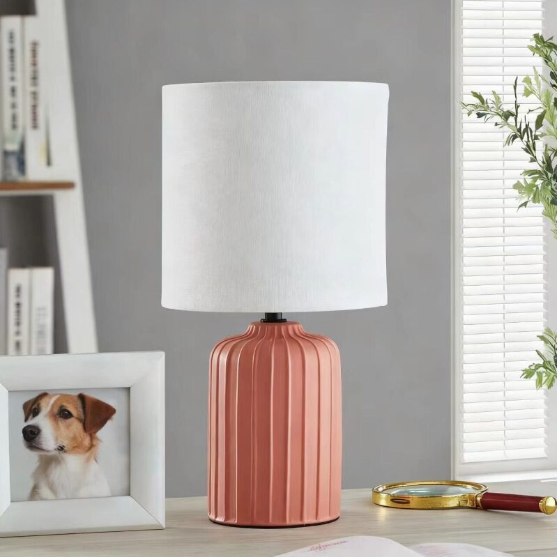 Mainstays 12.75 Inch Ceramic Table Lamp w/White Fabric Shade - Stylish & Compact Lighting Solution