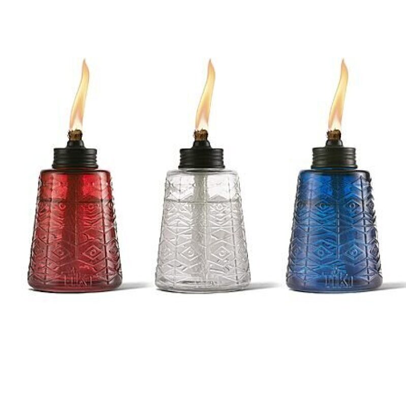 3-Piece TIKI Molded Glass Decorative Tabletop Torches - Red, White & Blue