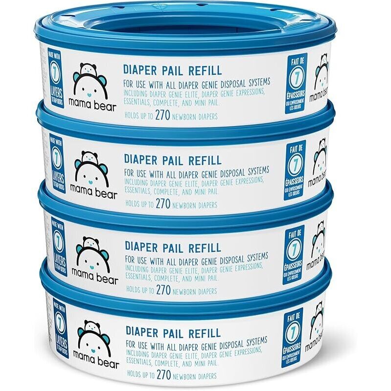 4-Packs Amazon Brand Mama Bear Diaper Pail Refills 270-Count