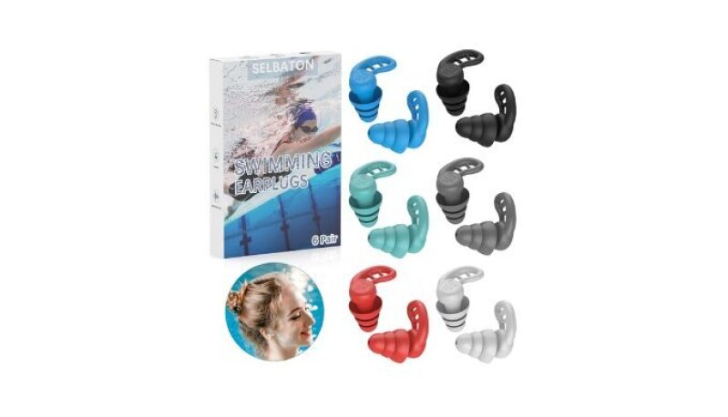 SELBATON Swimming Ear Plugs for Adults - 6 Pairs Reusable Silicone Waterproof Earplugs