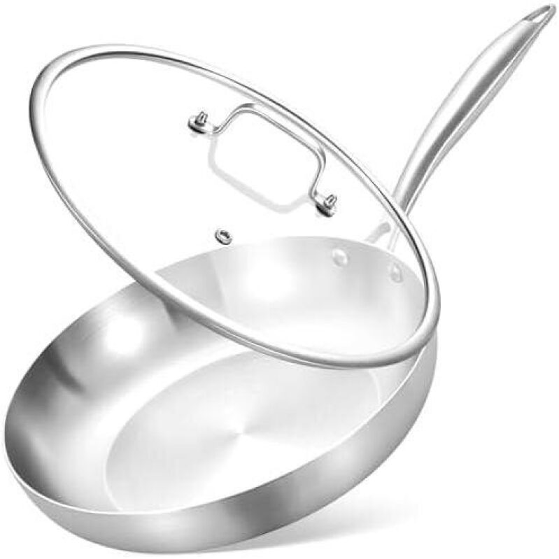 10-Inch 3-Ply Stainless Steel Frying Pan with Lid - 48% OFF