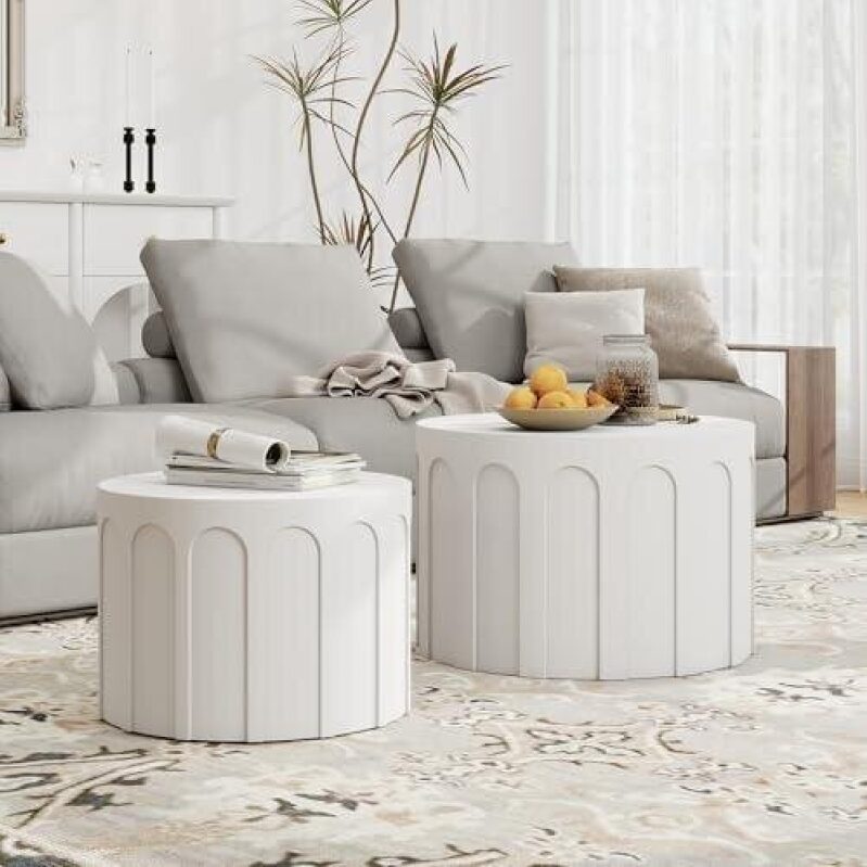 Affordable Circular Ottoman Set - 2 Pieces, White