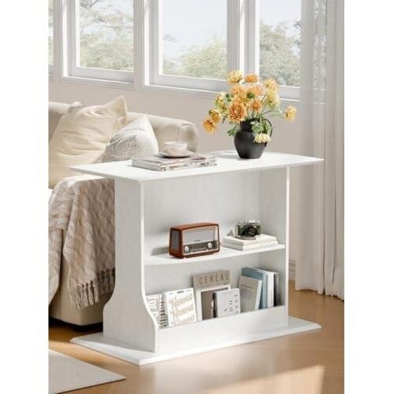 Slim Three-Tier Bedside Table - Vintage White with Dual-Side Storage - 40% OFF