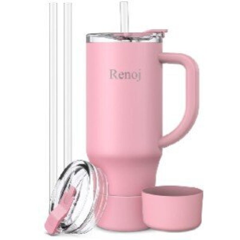 32oz Stainless Steel Insulated Tumbler with Straws - Pink