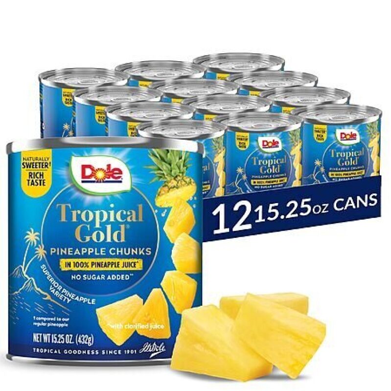 Dole Tropical Gold Canned Pineapple Chunks in 100% Juice - Sweet, Natural, and Nutritious