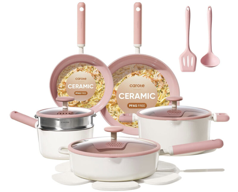 Discounted CAROTE 15-Piece Ceramic Cookware Set - Premium Non-Stick & Space-Saving