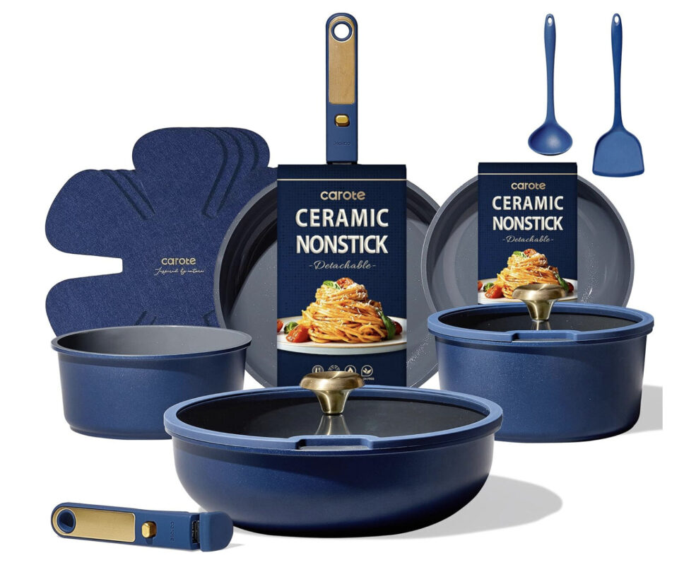 Affordable CAROTE Ceramic Nonstick Cookware Set with Detachable Handles - Prime Exclusive