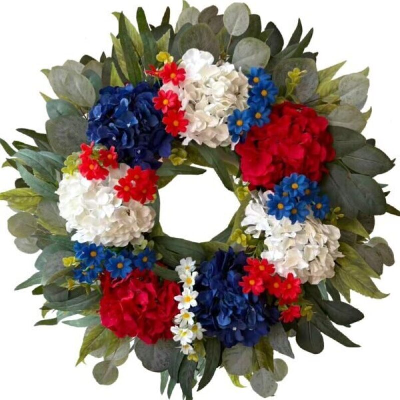 WANNA-CUL Patriotic Wreaths for Front Door Decorations - 250th Year 4th of July Hydrangea Wreath