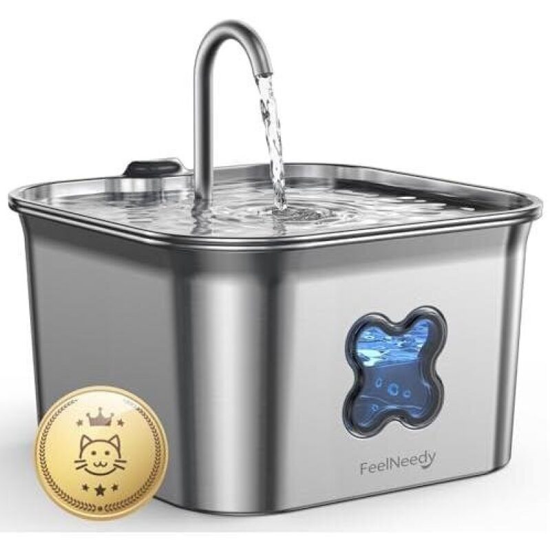 FeelNeedy Stainless Steel Pet Water Fountain - 2.8L, 4-Stage Filtration, Super Silent