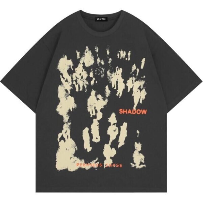 Vamtac Men's Oversized Graffiti Print T-shirt - Y2K Vintage Summer Short Sleeve Tee in Deep Gray L-30%
