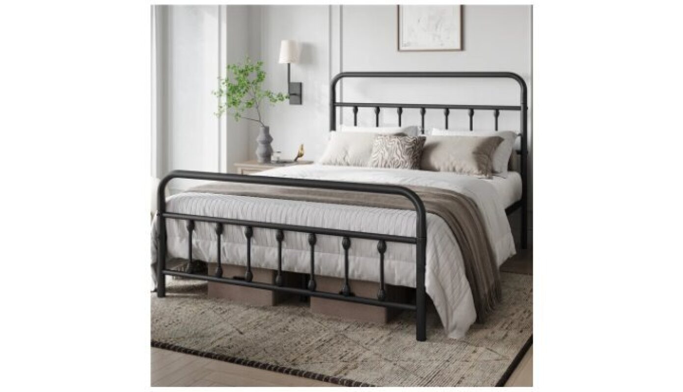 Classic Iron Platform Bed with High Headboard and Footboard - Ultimate Restful Sleep