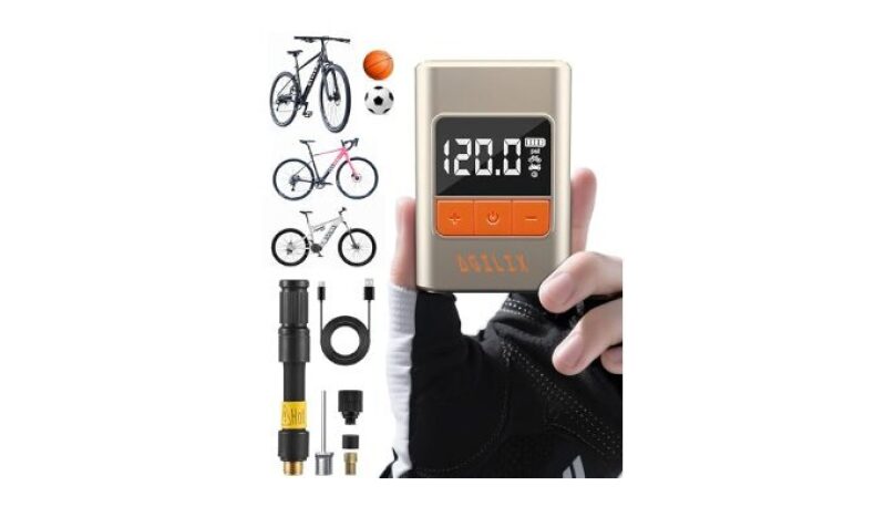 AGILIX Tiny Pump Mini Bike Tire Pump with Gauge - Portable Electric Bicycle Air Pump