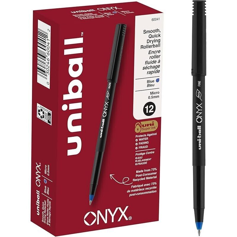 12-Pack Uni-Ball Onyx Rollerball Pens, Micro Point, 0.5 mm