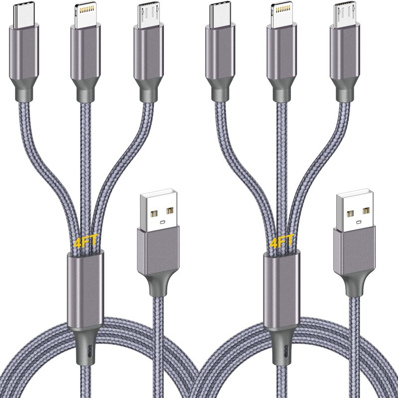 HaoKanDe 2-Pack Multi 3 in 1 USB Charging Cables