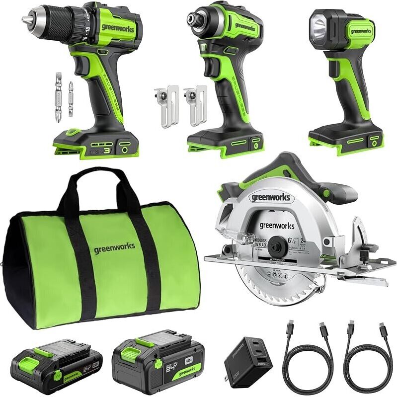 Greenworks 24V 4-Tool Combo Kit with Batteries & Charger