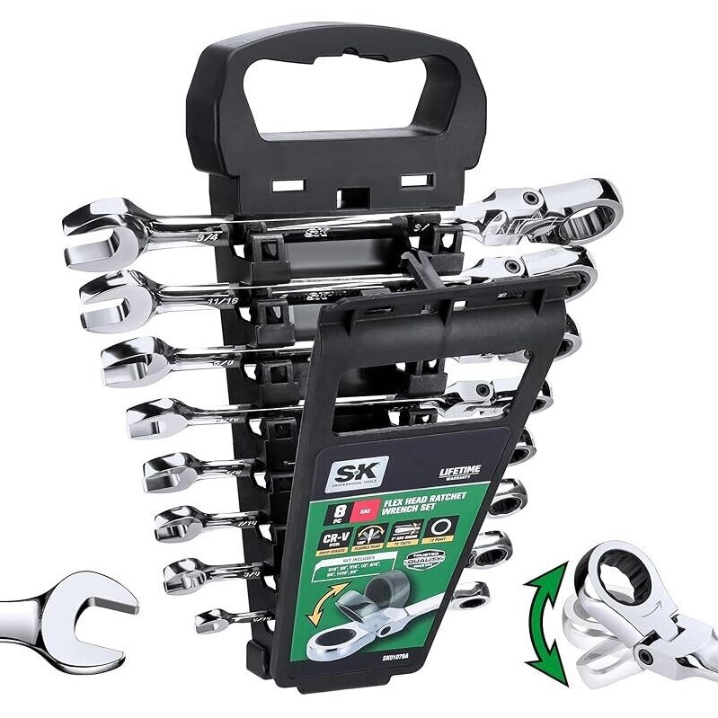 SK Flex-Head Ratcheting Wrench Set: 8-Piece SAE 72-Tooth, Lifetime Warranty