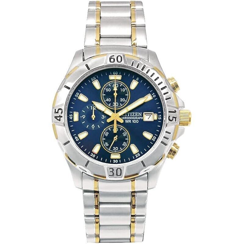 Citizen Quartz Stainless Steel Two-Tone Mens Watch - Classic Blue Dial Chronograph