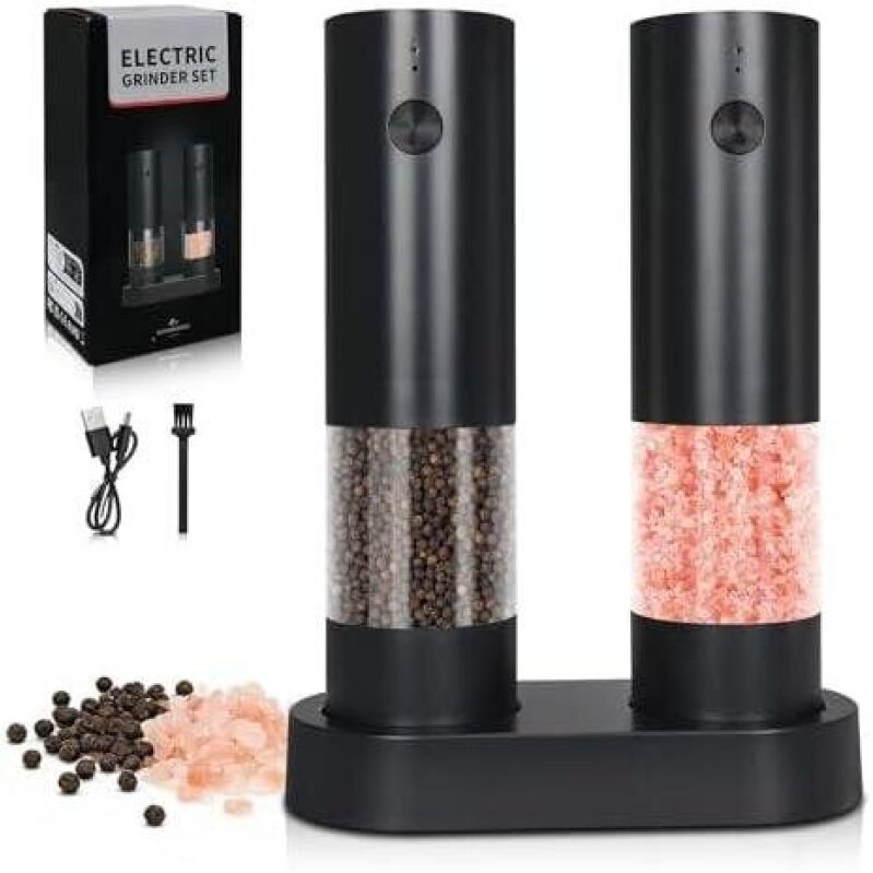 Electric Salt and Pepper Grinder Set with USB Charging - Adjustable Coarseness